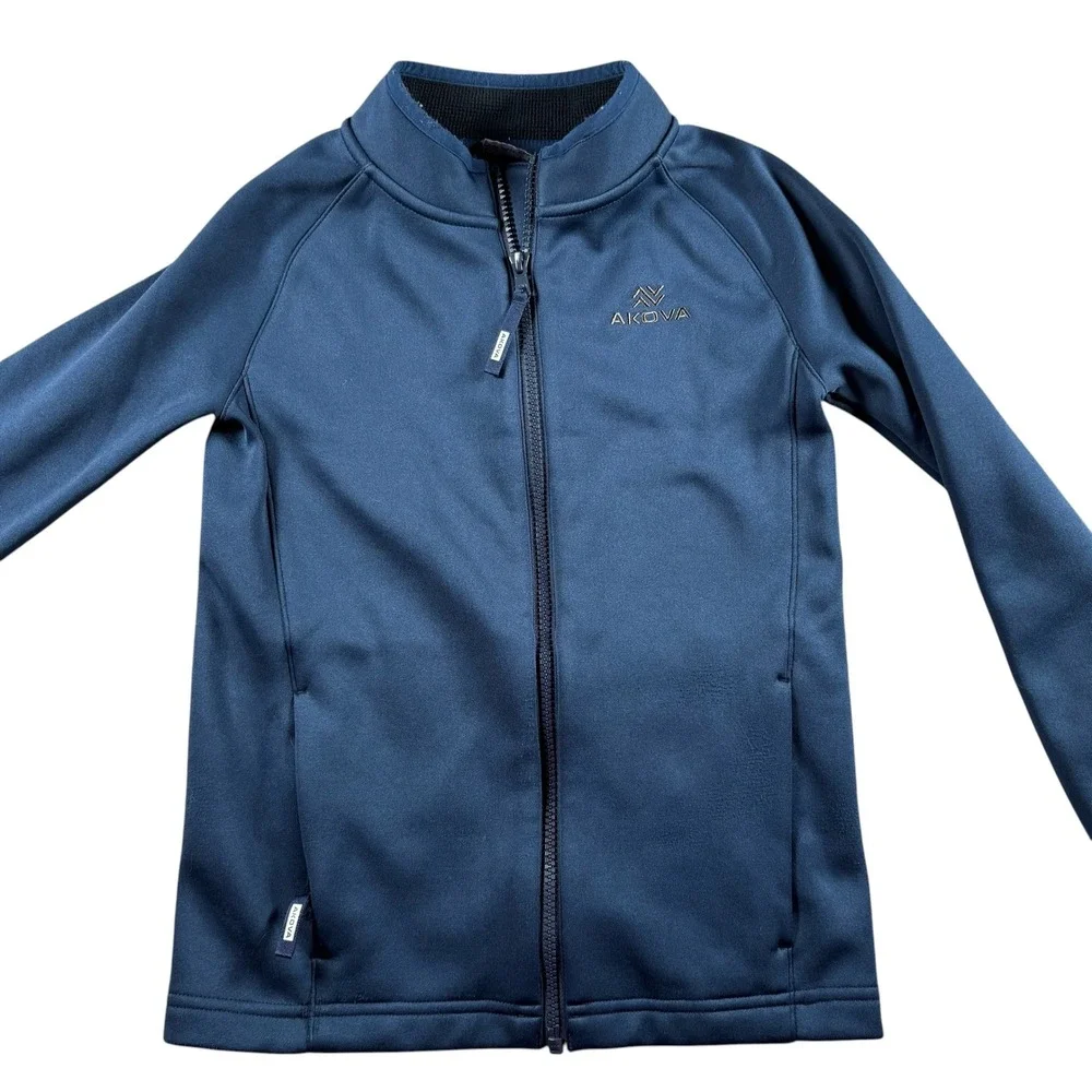 Akova Kids Navy Full Zip Performance Fleece Jacket Sz 8 Mock Neck‎ thermal lined